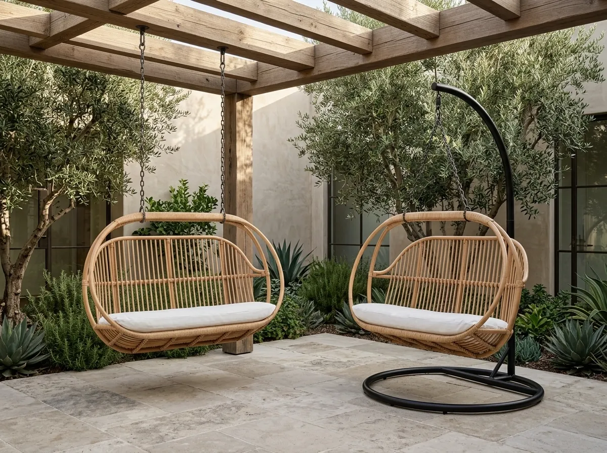 Outdoor Cane Swing with Stand and Suspensions