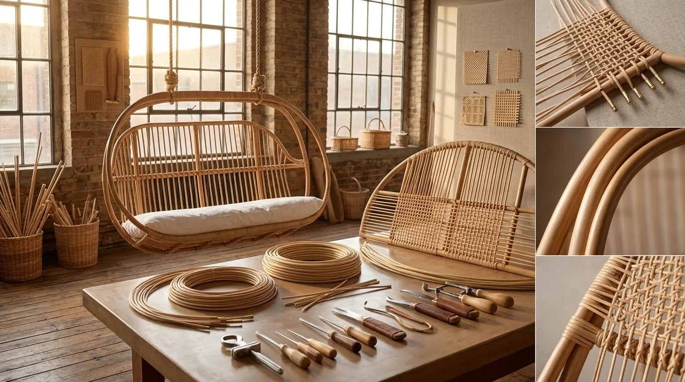 Handcrafted Rattan Cane Swing Weaving Craftsmanship