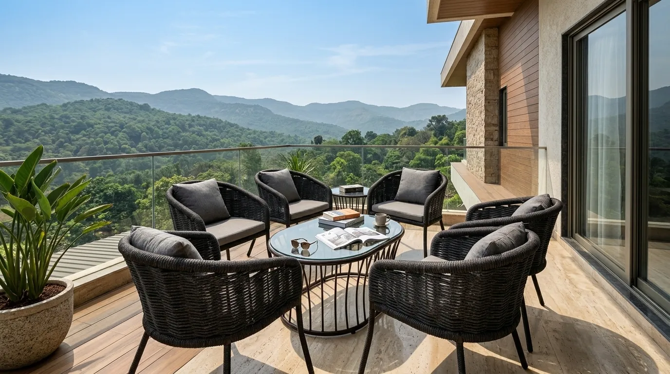 Luxury Villa Patio - Outdoor Wicker Loveseat Seating Installation