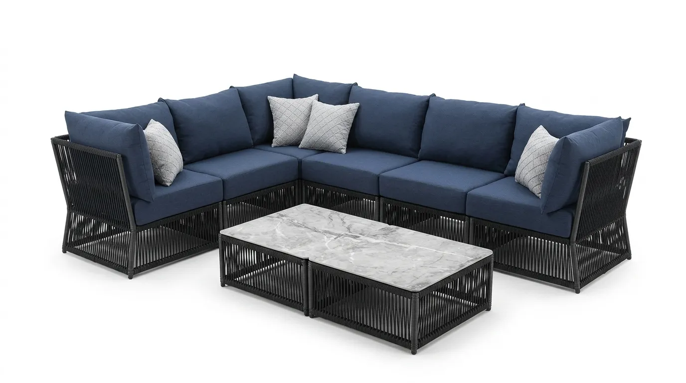 Villa Outdoor Sofa Configuration - Outdoor Wicker Sectional Sofa and Coffee Table Set